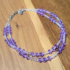 Lavender and Clear Double Strand Beaded Ladies Necklace,  Handmade Necklace